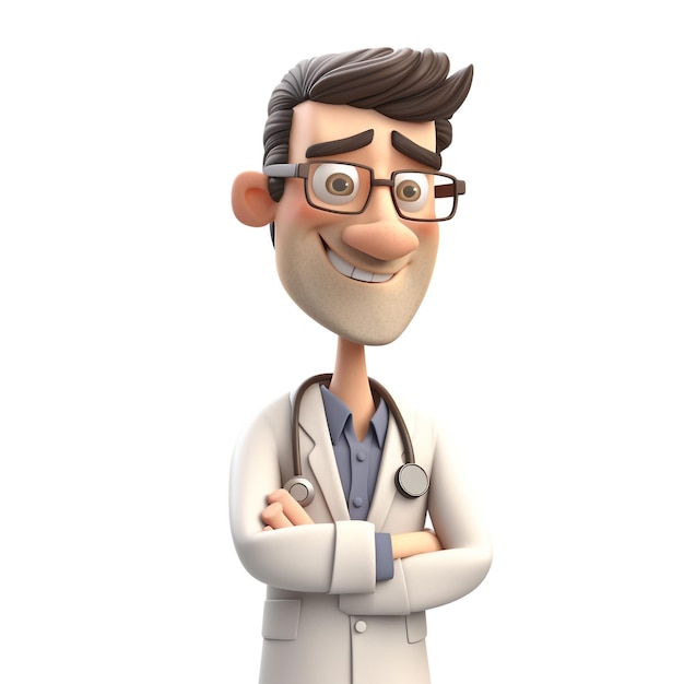Un personaje de dibujos animados con gafas y bata blanca.