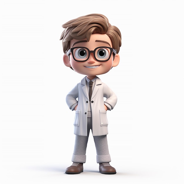 Un personaje de dibujos animados con gafas y una bata de laboratorio.