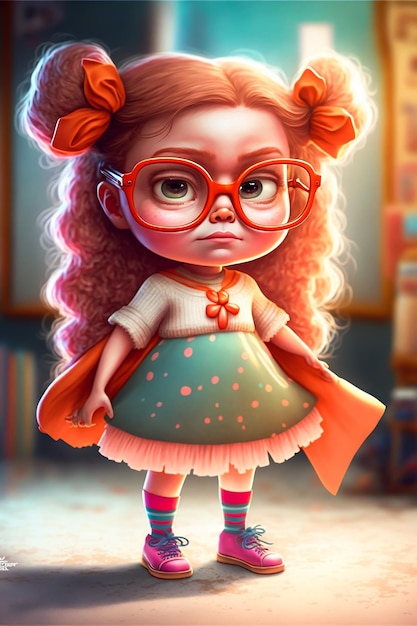 Un personaje de dibujos animados con gafas y cabello rojo y una gran sonrisa.