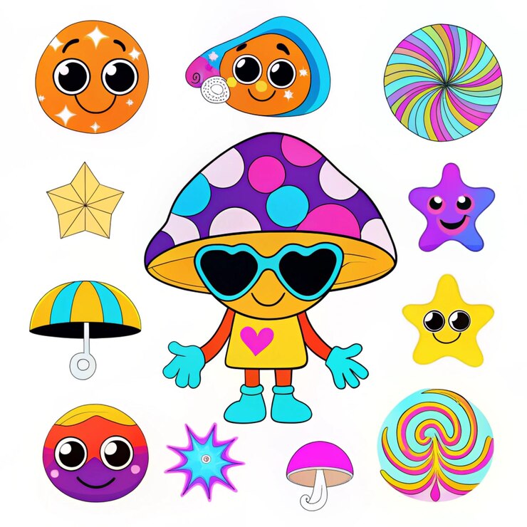 Foto un personaje de dibujos animados con gafas de sol y un sombrero con un corazón en él