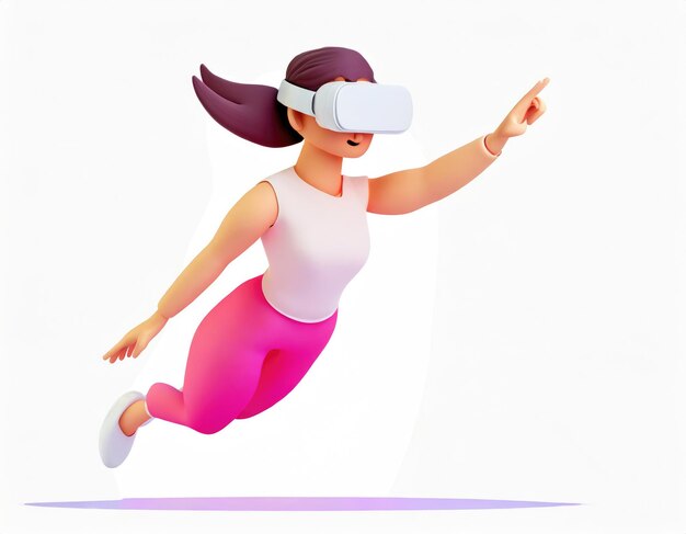 Foto personaje de dibujos animados con gafas vr, casco, cuerpo flotando en el ciberespacio, concepto de inmersión y metaverso generado por la ia.