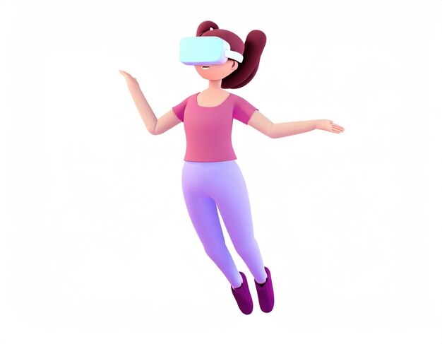 Foto personaje de dibujos animados con gafas vr, casco, cuerpo flotando en el ciberespacio, concepto de inmersión y metaverso generado por la ia.