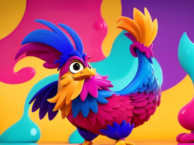 Un personaje de dibujos animados de gallo lindo y gracioso en 3D