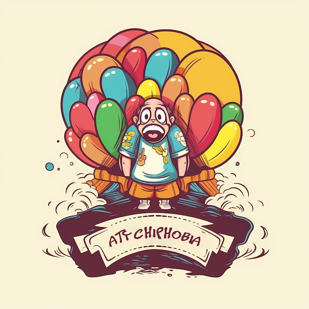 Un personaje de dibujos animados con globos y las palabras atc chibi.