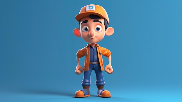 Un personaje de dibujos animados con una gorra naranja y un logo azul que dice 'la palabra chico'