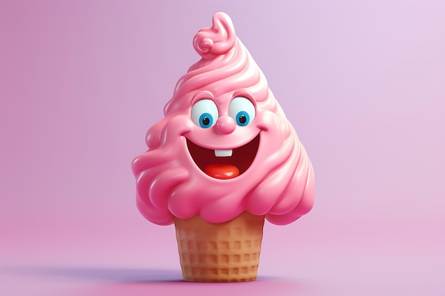 Personaje de dibujos animados de helado en fondo blanco