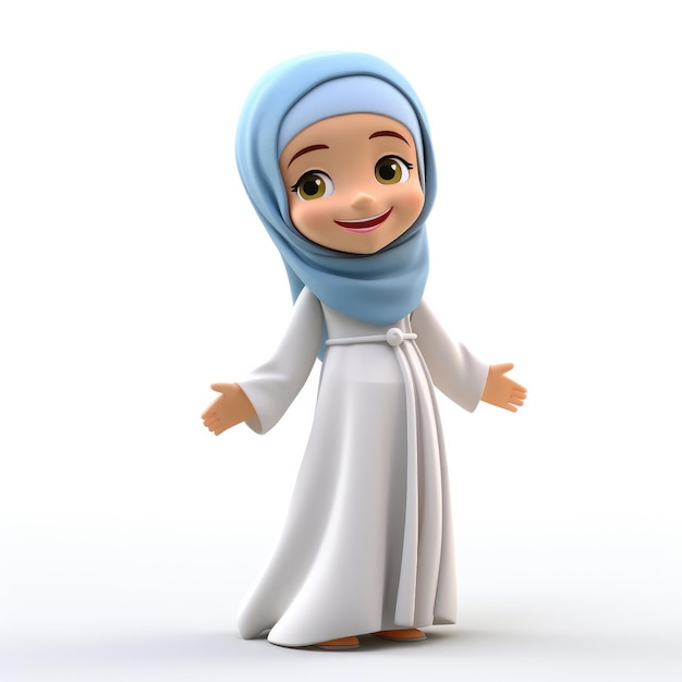 Personaje de dibujos animados con hijab musulmán aislado en blanco