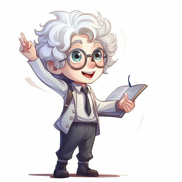 personaje de dibujos animados de un hombre con gafas y corbata sosteniendo un libro generativo ai