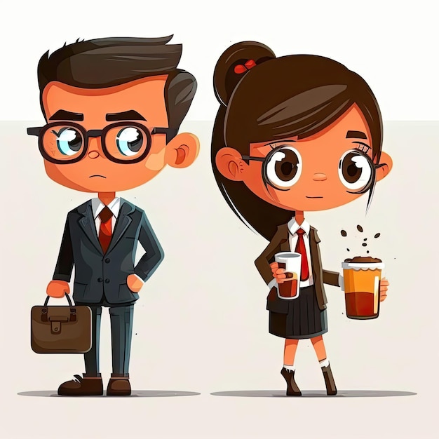 Foto personaje de dibujos animados de hombre de negocios con mujer de negocios sobre fondo blanco hecho por aiinteligencia artificial