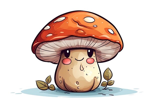 personaje de dibujos animados hongo feliz agárico de mosca amanita seta sobre un fondo blanco aislado Ilustración generativa de AI