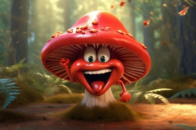 Personaje de dibujos animados de hongos felices AI