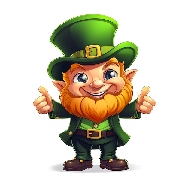 Foto un personaje de dibujos animados irlandés de leprechaun st patrick's day mirando alrededor de un letrero o estandarte y señalando