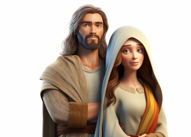 Un personaje de dibujos animados Jesús y María Magdalena