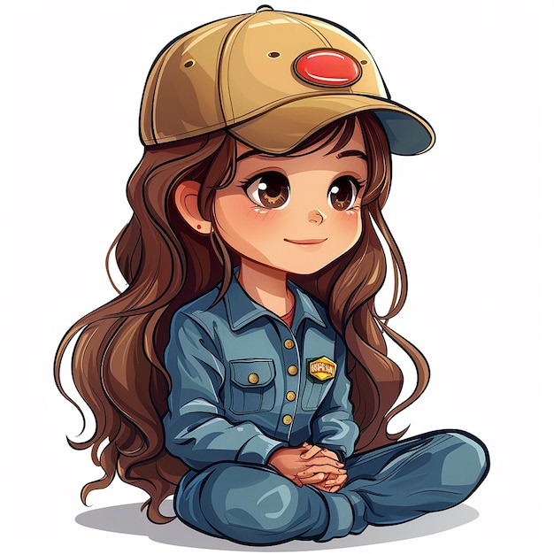 Foto el personaje de dibujos animados kawaii es una chica linda, mecánica de taller de reparación de automóviles en mono.