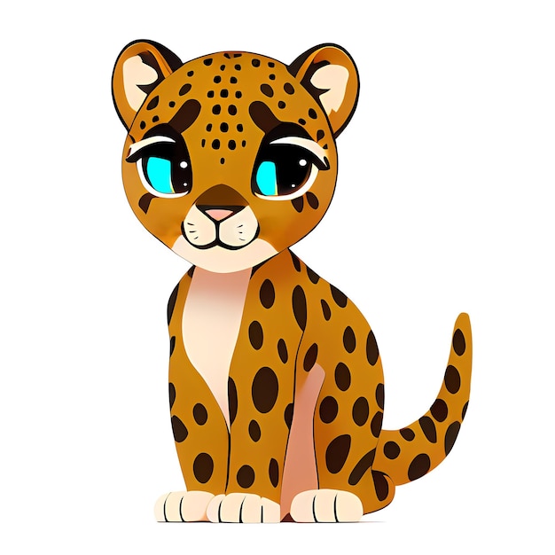 Foto personaje de dibujos animados de leopardo ilustración de animalito lindo sobre fondo blanco ai