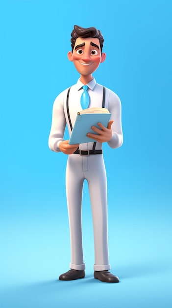 Un personaje de dibujos animados leyendo un libro con una corbata azul.