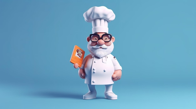 Un personaje de dibujos animados con un libro titulado 'cocinar'