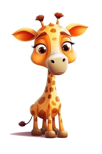 Foto personaje de dibujos animados linda jirafa sobre fondo blanco aislado ilustración generativa de ia
