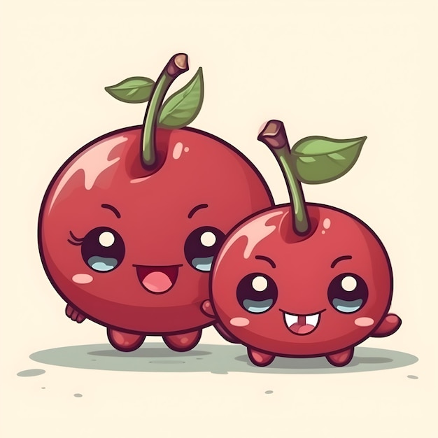 Personaje de dibujos animados lindo kawaii de cerezas pequeñas