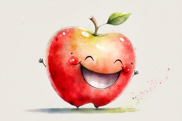 Personaje de dibujos animados lindo manzana acuarela