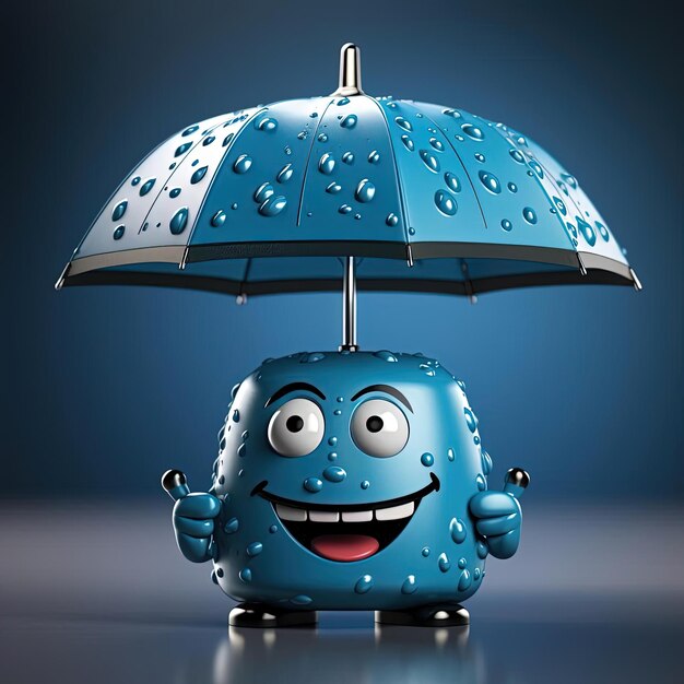 Foto el personaje de dibujos animados de la lluvia feliz está sosteniendo su propio paraguas en el estilo de renderizado en cinema4d