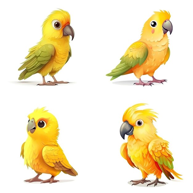 Personaje de dibujos animados de loro pájaro fondo blanco.