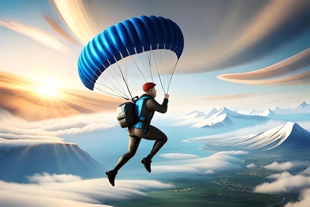 personaje de dibujos animados masculino 3d paracaidismo