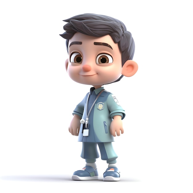 Personaje de dibujos animados de un médico con estetoscopio caminando y sonriendo