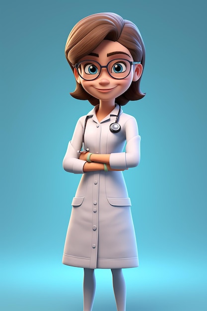 Foto personaje de dibujos animados médico femenino en 3d