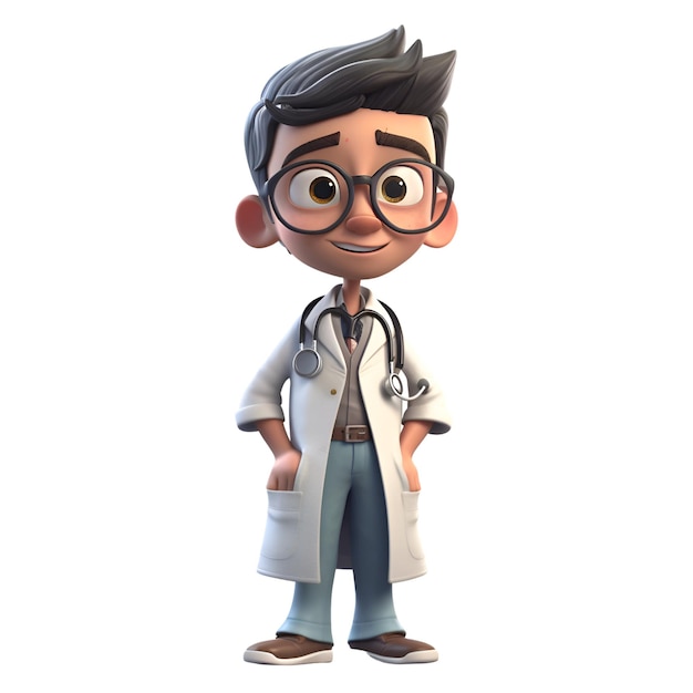 Personaje de dibujos animados de un médico con gafas y un estetoscopio