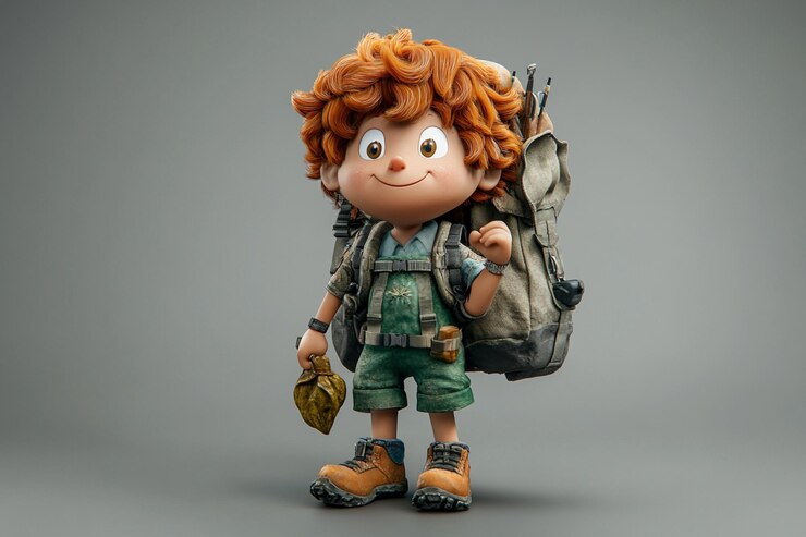 Foto un personaje de dibujos animados con una mochila y una mochila con una montaña en el fondo ai foto