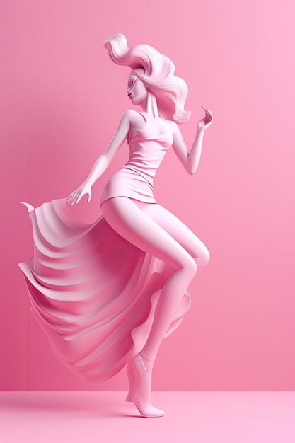 Personaje de dibujos animados modelo bailarina monocromática Copia espacio para tu texto Concepto de idea mínima AI generativo