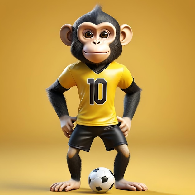 Foto personaje de dibujos animados de mono en 3d con una camiseta amarilla con el número 10
