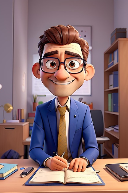 Foto personaje de dibujos animados monsieur avec des lunettes dans un bureau