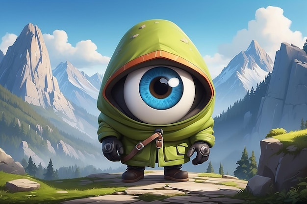 Personaje de dibujos animados de montaña con un gran ojo