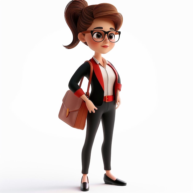 un personaje de dibujos animados de una mujer con gafas y un traje con una chaqueta roja