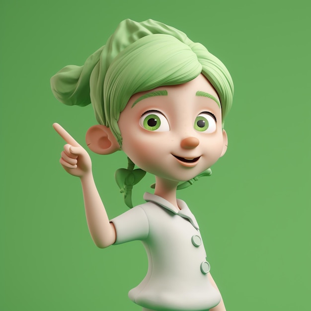 Un personaje de dibujos animados de una niña apuntando al lado izquierdo
