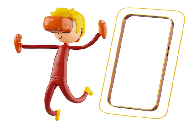 Personaje de dibujos animados de niño 3D en acción con trazado de recorte