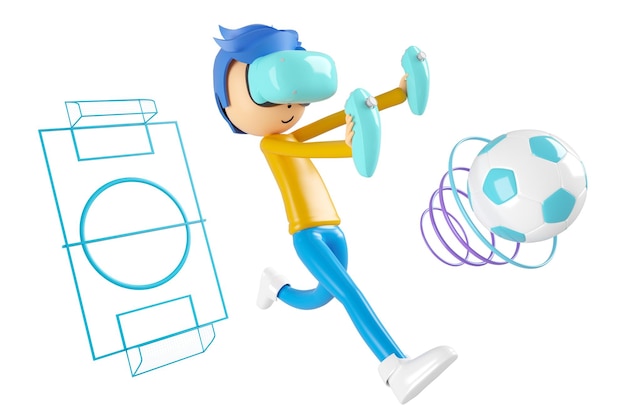 Foto personaje de dibujos animados de niño 3d en acción con trazado de recorte