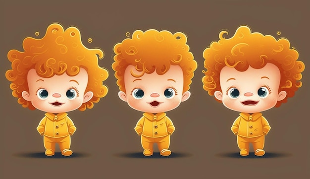 Personaje de dibujos animados de un niño con el cabello rizado y un traje amarillo generativo ai