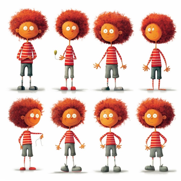 Personaje de dibujos animados de un niño con cabello rojo y una camisa a rayas generativa ai