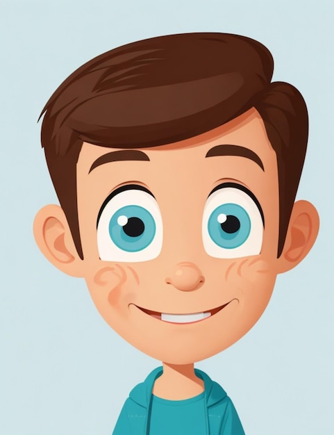 Un personaje de dibujos animados de niño con los ojos muy abiertos y una expresión juguetona.