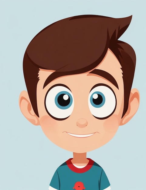 Foto un personaje de dibujos animados de niño con los ojos muy abiertos y una expresión juguetona.