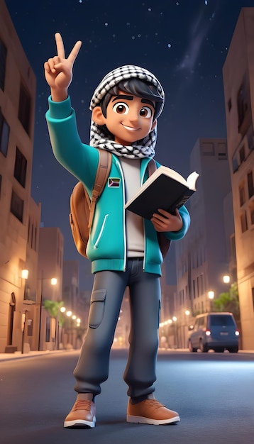 Personaje de dibujos animados niño palestino