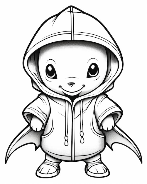 Foto un personaje de dibujos animados de un niño pequeño con una capucha