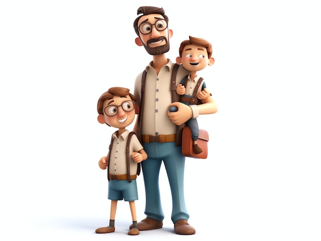 Un personaje de dibujos animados con un niño y su padre.