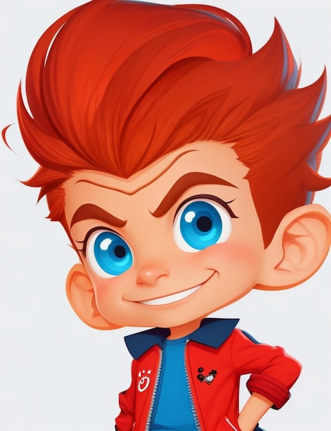 Un personaje de dibujos animados de niño travieso con una sonrisa astuta representada en un vibrante arte vectorial