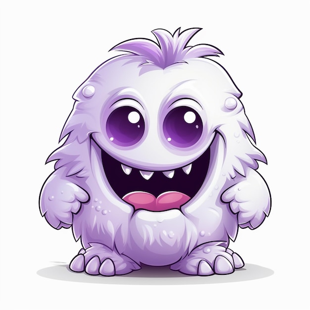 Un personaje de dibujos animados con ojos púrpuras y un fondo blanco.
