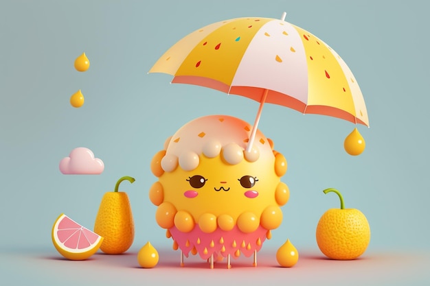 Un personaje de dibujos animados con un paraguas y las palabras "limón" en él