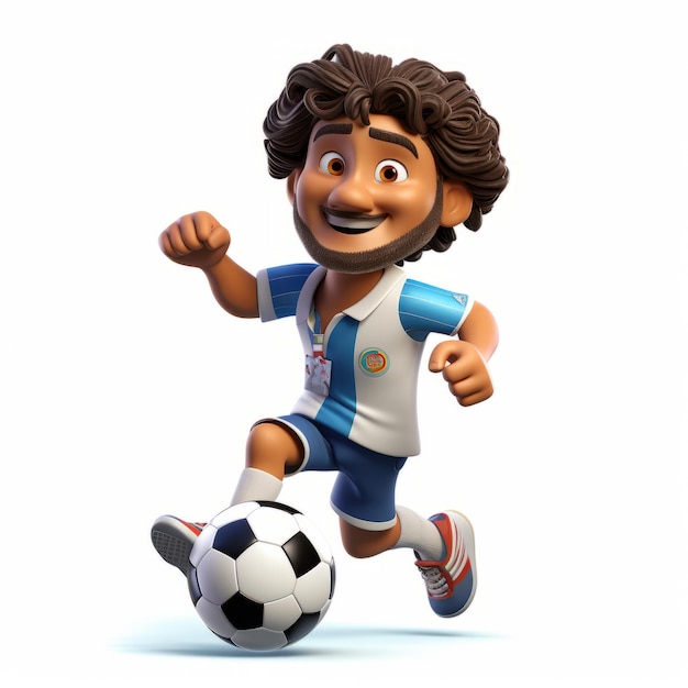 Foto personaje de dibujos animados de pelo rizado pateando una pelota de fútbol vray rastreando motivos inspirados en goa hispanicore